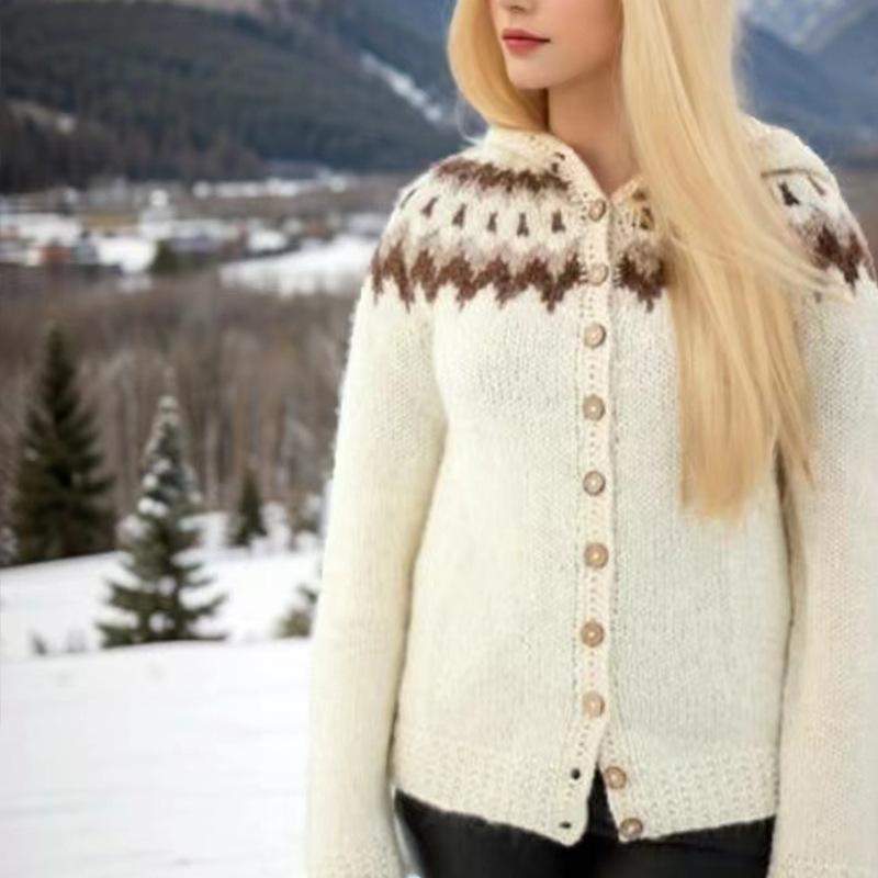 ニット カーディガン レディース 秋冬 ゆったり ショート丈 ニット アウター 長袖 鹿の子編み 菱形模様 オフホワイト S M L XL 2XL 3XL 韓国ファッション