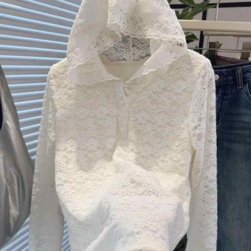 ニット レディース レース 切り替え パーカー 秋冬 ファッション カジュアル 重ね着 裏起毛 7分袖 接触冷感 伸縮性 ポリエステル