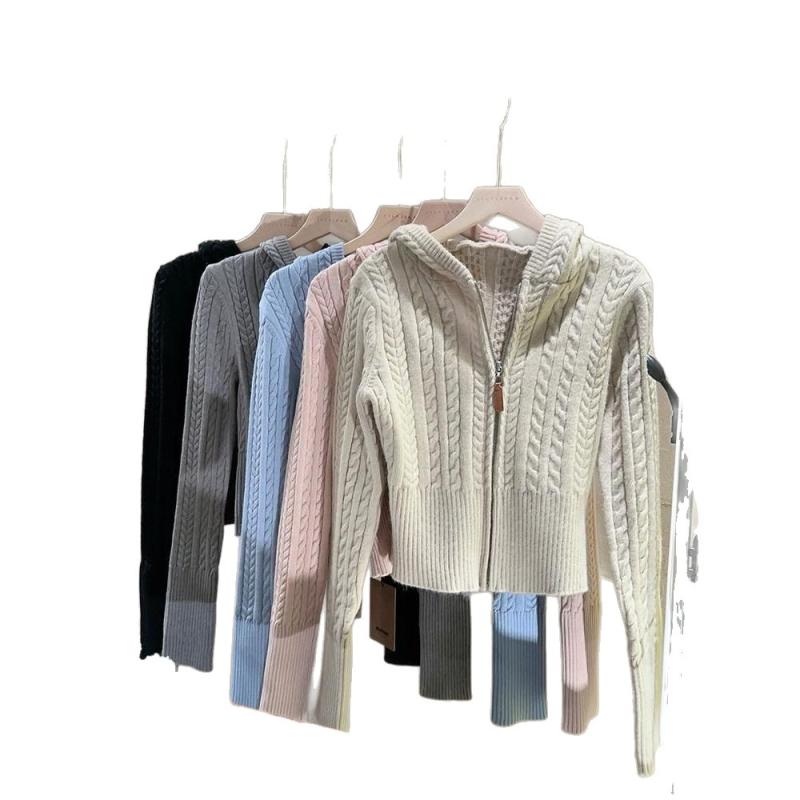 ニットカーディガン レディース 長袖 ショート丈 フード付き ポリエステル 無地 配色 春秋冬 羽織りもの きれいめ 接触冷感 伸縮性 韓国ファッション 杏色 ブルー ピンク ブラック グレー