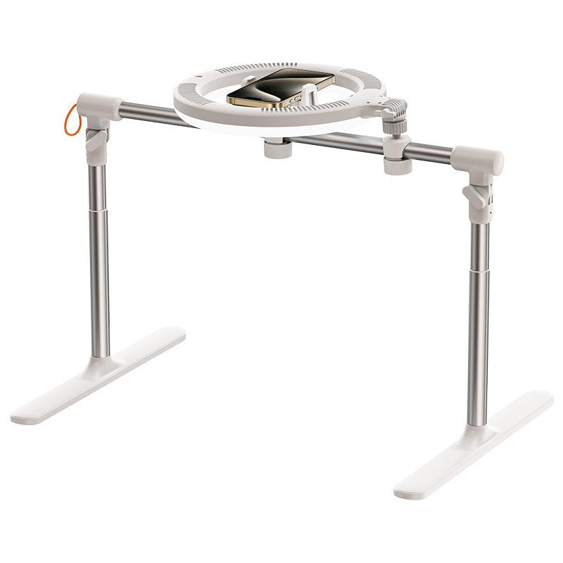 スマホスタンド 俯瞰撮影用 折り畳み式 360度回転 白色LEDライト付き ABS アルミ合金製