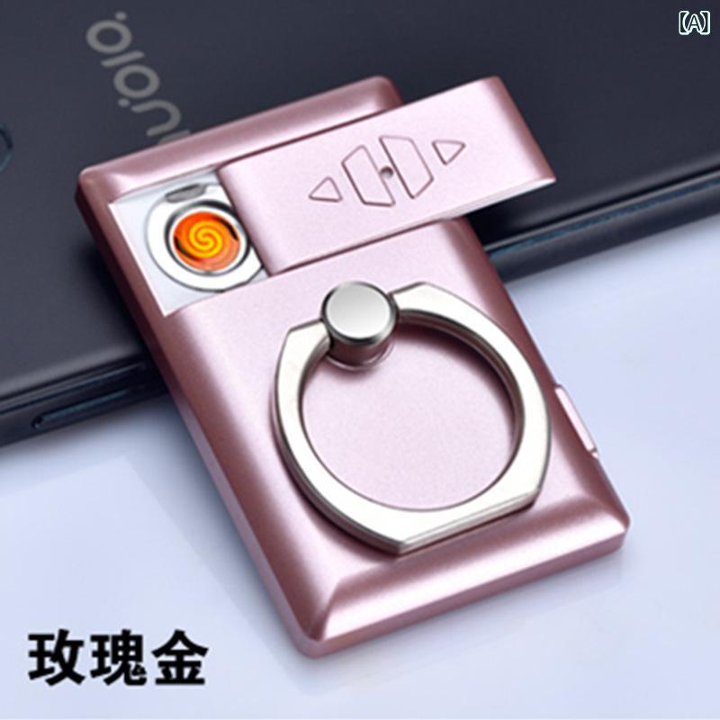 ライター USB充電式 スマホスタンド機能付き 電子ライター 男性用 女性用 ギフト 個性的 雑貨 メタル 軽量