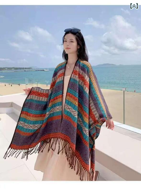 ショール ストール 秋冬 春夏 レディース レトロ エスニック 格子柄 提花 民族風 ...