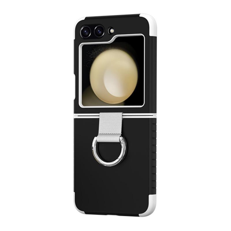 スマホケース Samsung Z Flip5 用 全面保護 耐衝撃 マカロンカラー TPU 指リング付き 韓国風 かわいい おしゃれ ブラック ホワイト グリーン ブルー パープル