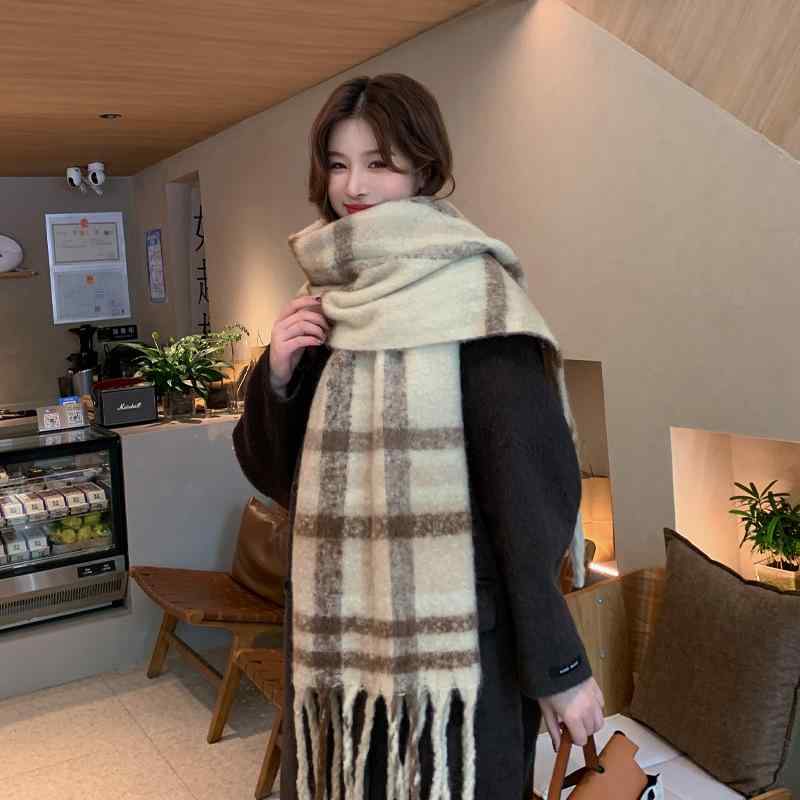 マフラー レディース 秋冬 格子柄 モヘア あったか 厚手 大判 フリンジ ストール ショール 膝掛け 防寒 かわいい ガーリー カジュアル