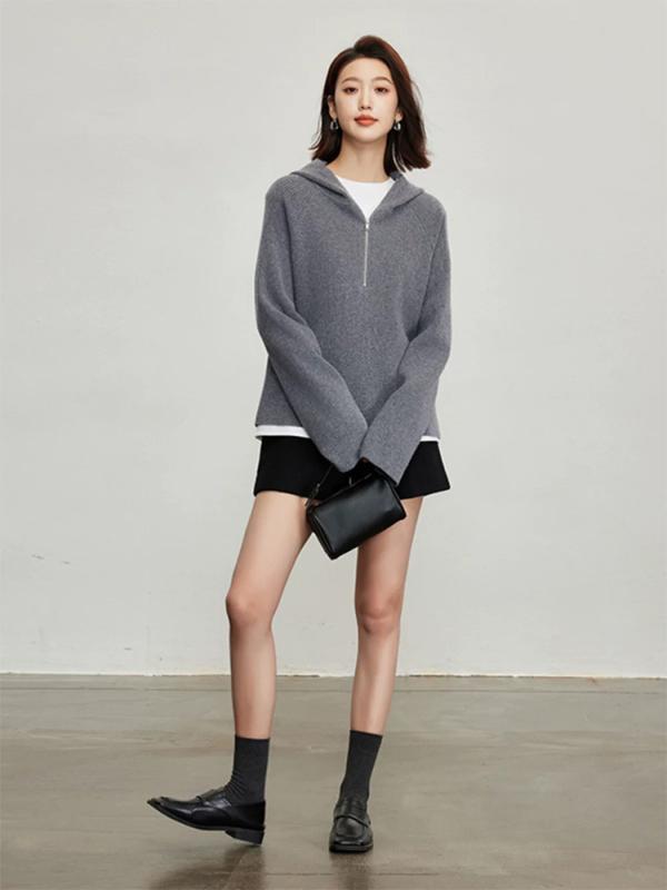 ニット レディース ニット帽付き プルオーバー 秋冬 羊毛 ゆったり 厚手 トップス 長袖 無地 カジュアル 普段使い 韓国風 日韓スタイル 煙草グレー 栗色