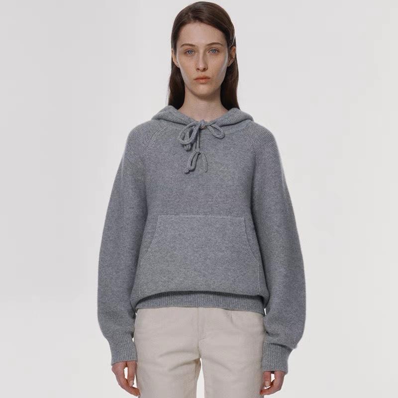 ニット レディース フード付き ニットトップス プルオーバー 長袖 羊毛混紡 ゆったり オーバーサイズ 無地 カジュアル 秋冬 白色 灰色
