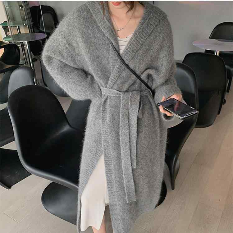 ニット カーディガン レディース 秋冬 中厚手 フード付き ゆったり 体型カバー ニットカーディガン 羽織り 普段使い 韓国風 リラックス ウェア 接触冷感 ホワイト ベージュ グレー ブラック