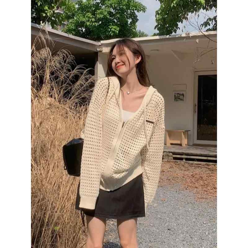 ニット レディース カーディガン 薄手 春夏 長袖 パーカー トップス 羽織り 接触冷感 ゆったり きれいめ 無地 通勤 オフィス