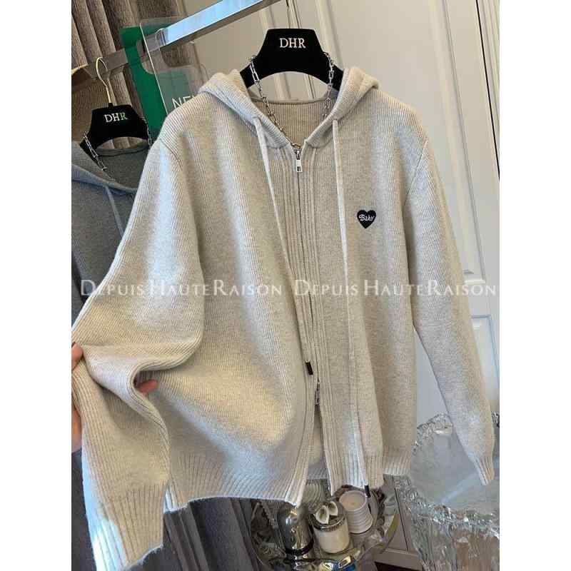 ニット レディース カーディガン 秋冬 厚手 アウター トップス 長袖 柔らかい かわいい ゆったり 通勤 オフィス カジュアル グレー オートミール