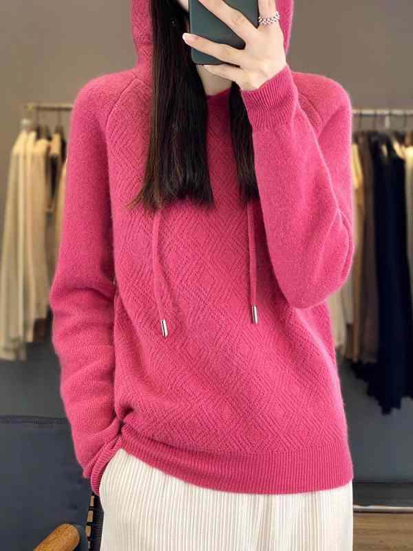 ニット パーカー レディース 春秋冬 プルオーバー 長袖 幾何学模様 ゆったり かわいい 普段使い 韓国風 トップス カットソー S M L XL XXL 赤 紫 ピンク系 アイボリー 黒