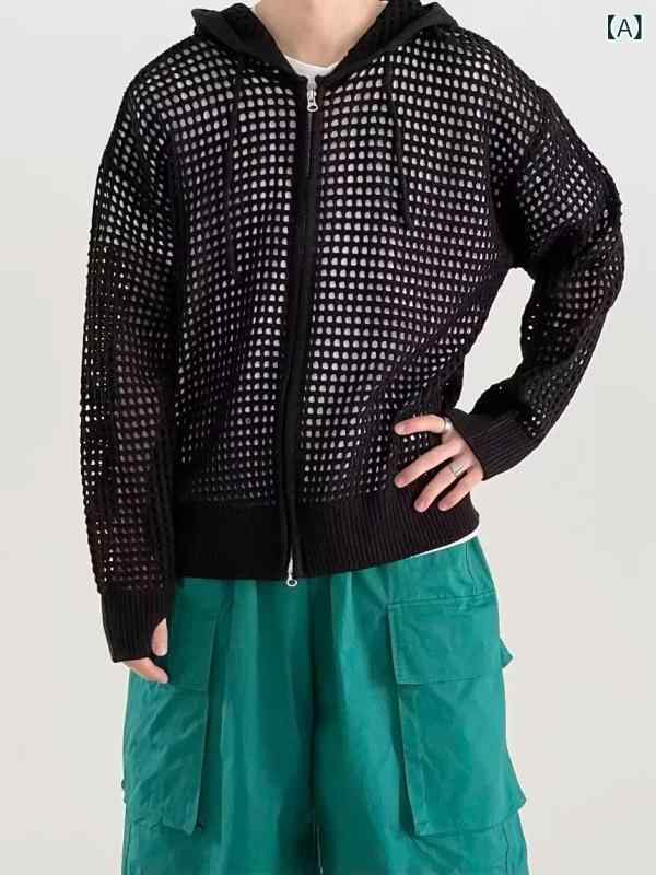 ニット カーディガン メンズ 韓国風 男性用 春秋 ケーブル編み 長袖 トップス 羽織り 普段使い ラフスタイル ブラック系 2