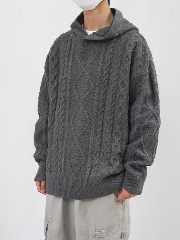 ・款式: 套头・版型: 宽松型・领型: 连帽/帽领・袖长: 长袖・厚薄: 加厚・风格: 高街・款式细节: 扭花・适合人群: 青少年・面料名称: 棉类混纺・主な素材: ポリエステル繊維36%・适用场景: 休闲・适合季节: 冬季・颜色: 深灰色, 卡其色・尺码: M, L, XL, XXL・工艺: 扭花・适用年龄段: 成人・适用性别: 男・产品类别: 针织衫