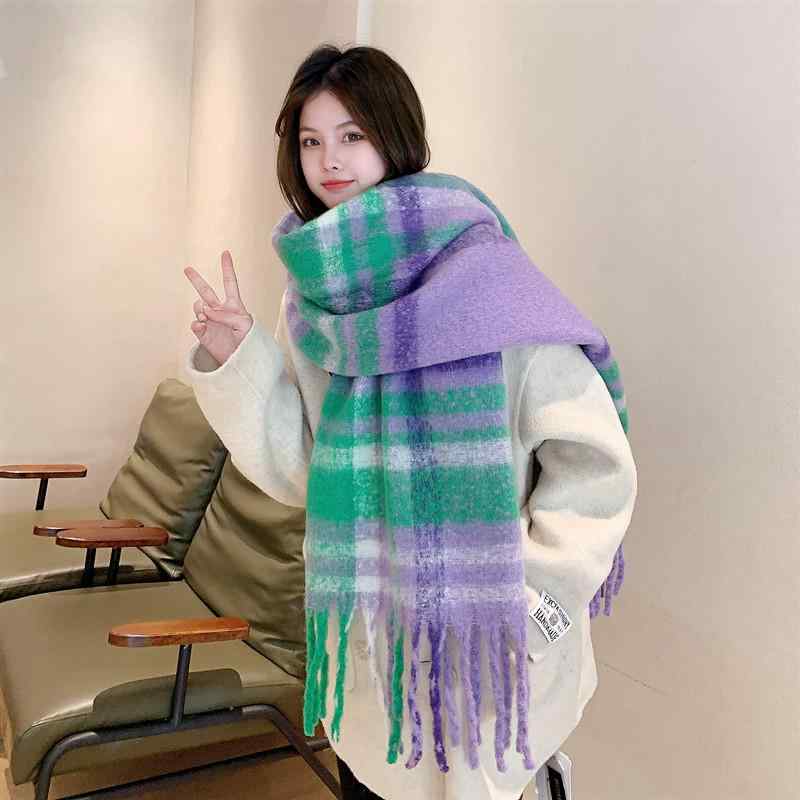 Cashmere - マフラー レディース 秋冬 大判 ストール 厚手 ショール 緑色 格子柄 暖かい ポリエステル繊維 幾何学模様 個性派 おしゃれ 防寒