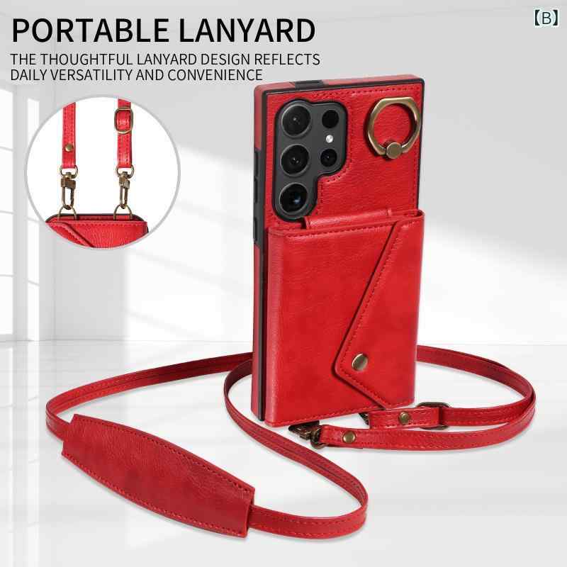 スマホケース iPhoneケース Androidケース ライチ柄 指リング スタンド機能 カード収納 ストラップ付き 耐衝撃 PU TPU