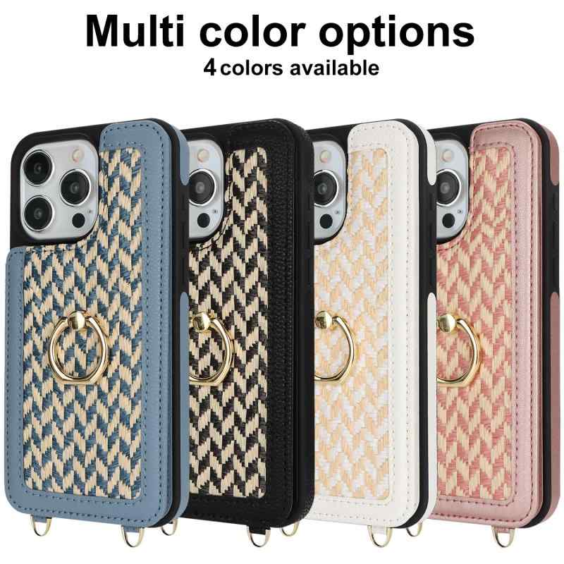 スマホケース iPhone16 Samsung S25U TPU PC 耐衝撃 支え 接触冷感 編み込み模様 カード収納 ストラップホール付き ブラック ピンク ブルー ホワイト