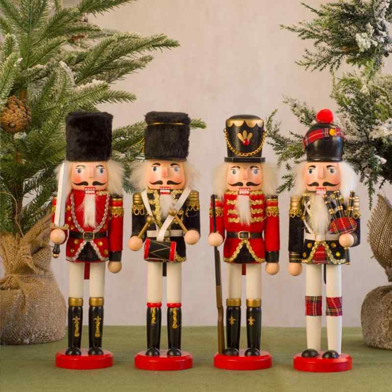 クリスマス雑貨 胡桃割り人形 30cm 木製人形 布製 くるみ割り人形 クリスマス オーナメント 黒 赤 ディ..