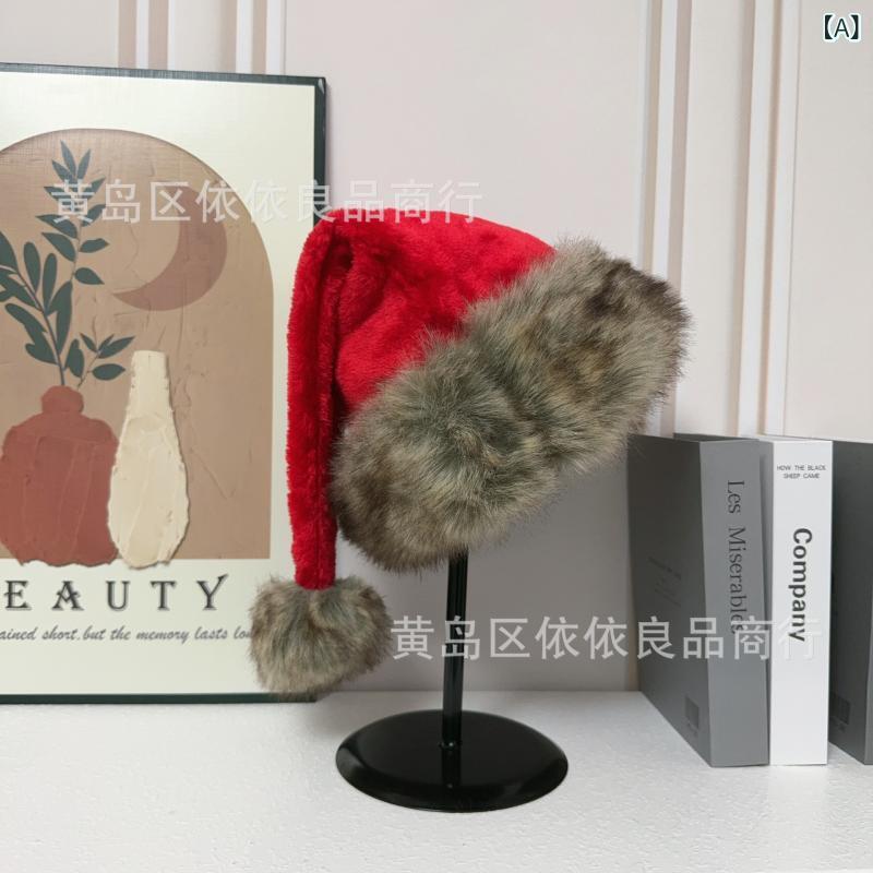帽子 大人用 クリスマス ハット 赤色 ポリエステル製 暖か ブラウン ボア 縁取り パーティー イベント用品
