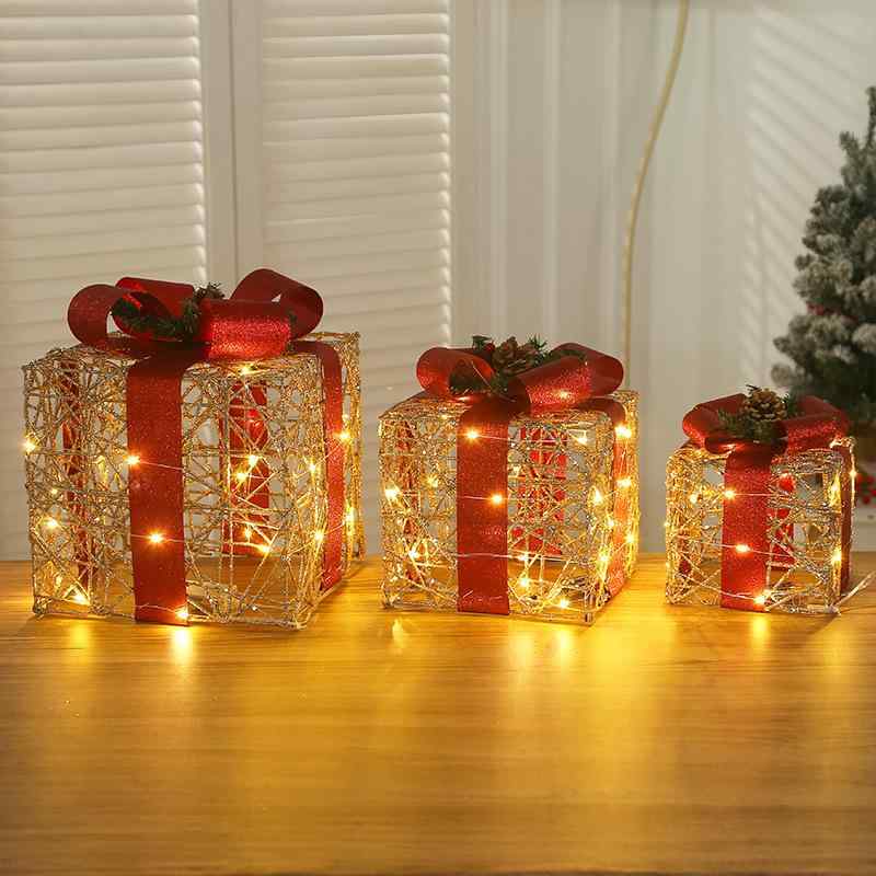 クリスマス 飾り ギフトボックス 3点セット 鉄製 オーナメント ライト付き クリスマスパーティー イベ..