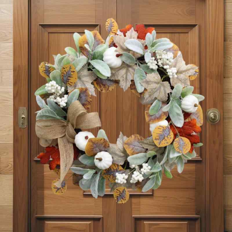リース ユーカリ 白南瓜 秋 豊穣 ホテル 庭 植物 花輪 カエデ ドア掛け