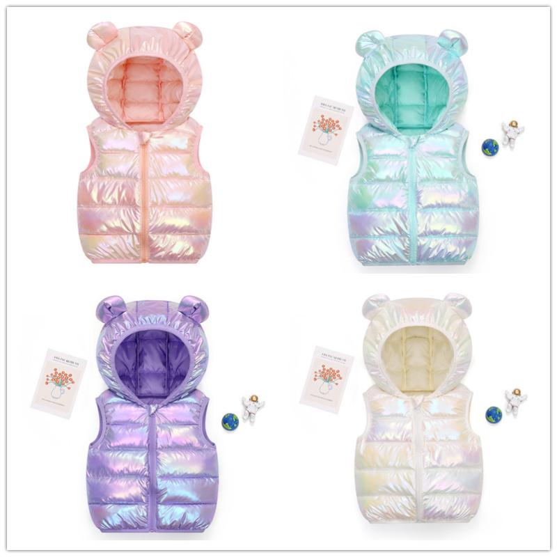 子供服 秋冬 子供用ダウン 中綿ベスト 男の子 女の子 フード付き ノースリーブジャケット 90cm 100cm 110cm 120cm 130cm ホワイト ピンク パープル グリーン カジュアル