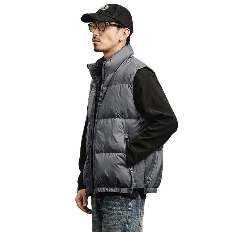 ダウンベスト 男性用 20代 秋冬 ライトダウン 90%ダウン 暖かい 大きいサイズ 無地 リラックスフィット 灰色 黒色 コーヒー色