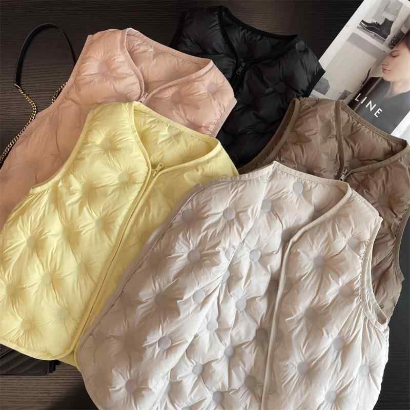 子供服 男女兼用 羽毛 ベスト 薄手 インナーダウン 秋冬 重ね着 90% ホワイトダックダウン 撥水 防寒 軽量 チョッキ ブラック カーキ オフホワイト ピンク イエロー