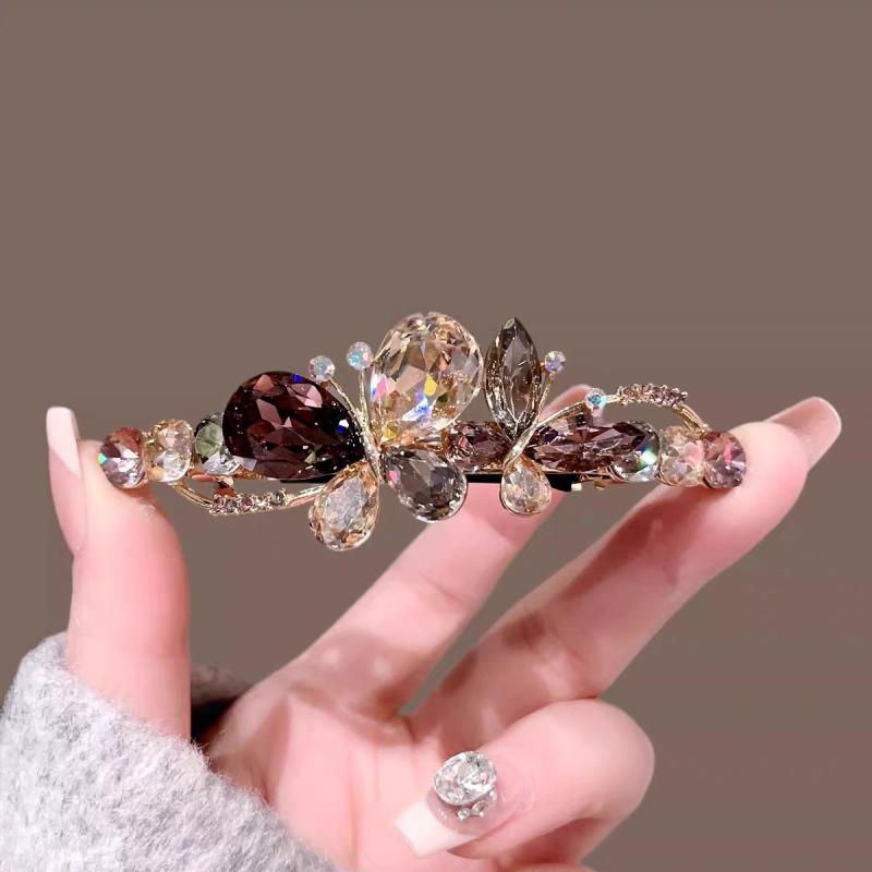 ヘアクリップ レディース バレッタ 8cm スプリングクリップ 蝶 バタフライ ラインストーン ポニーテー..