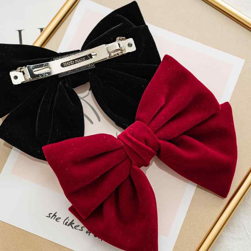 ヘアクリップ レディース 秋冬 ベルベット リボン バレッタ ヘアアクセサリー 大判 サイドクリップ 赤 黒 かわいい JK風