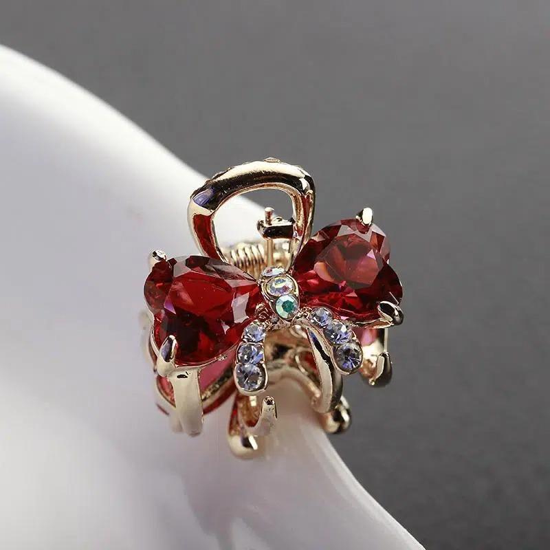 ヘアクリップ レディース ミニ バンスクリップ ラインストーン ハート 韓国 ヘアアクセサリー ヘアアレンジ かわいい 紫色 白色 シャンパン色 赤色