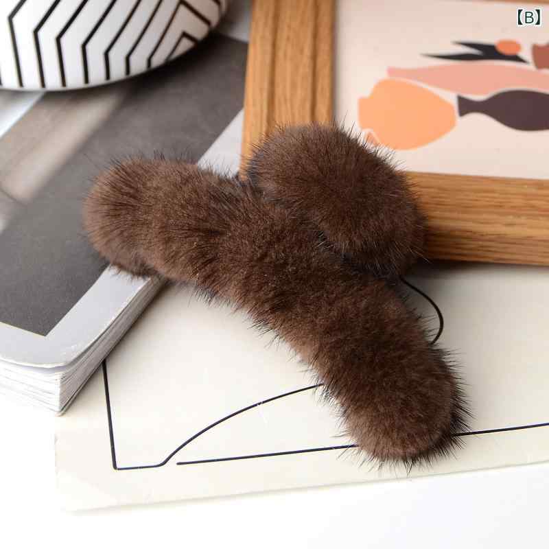 ヘアクリップ レディース かわいい ふわふわ 髪留め 後ろ髪 アクリル製 14cm 黒 米ベージュ コーヒー色 グレー 十字貂色 ヘアアクセサリー ヘアアレンジ まとめ髪 3