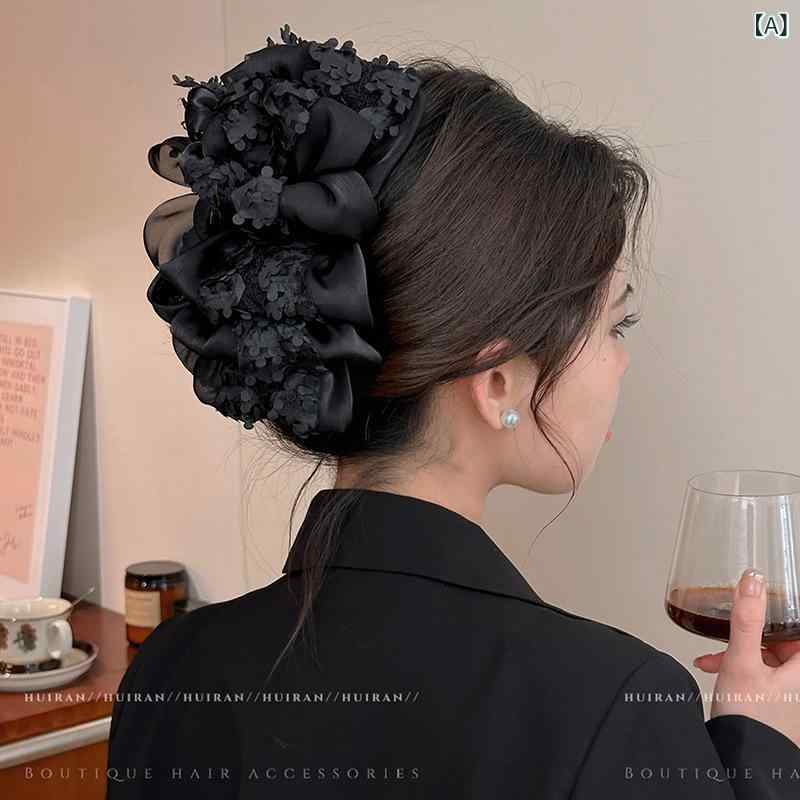 ヘアアクセサリー レディース バンスクリップ 髪留め 高级感 大きめ 蝶結び ブラック ホワイト 大号 髪飾り まとめ髪