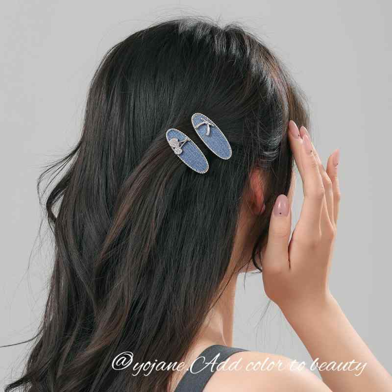 ヘアピン レディース デニム ジルコニア サイド ヘアクリップ 韓国風 前髪 髪留め ヘアアクセサリー 髪..
