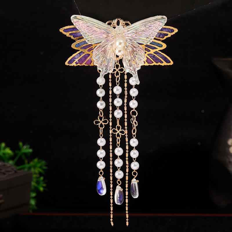 Hair Clips - ヘアアクセサリー レディース 髪飾り 蝶 バタフライ パール タッセル 花 コサージュ サイドクリップ ヘアピン 古風 レトロ 合金