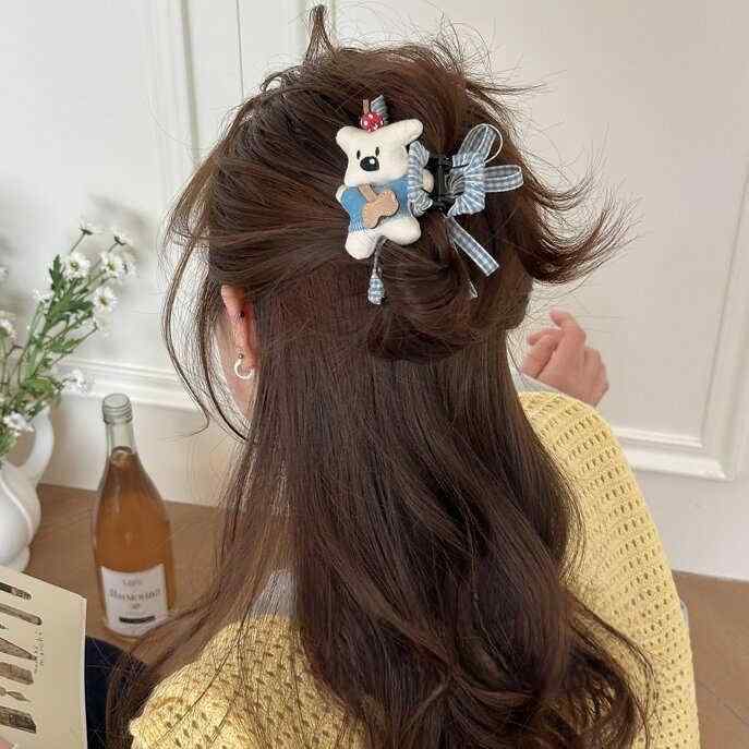 ヘアアクセサリー レディース かわいい 犬モチーフ ヘアクリップ ドッグ バレッタ ぬいぐるみ 韓国風 オルチャン まとめ髪 アレンジ