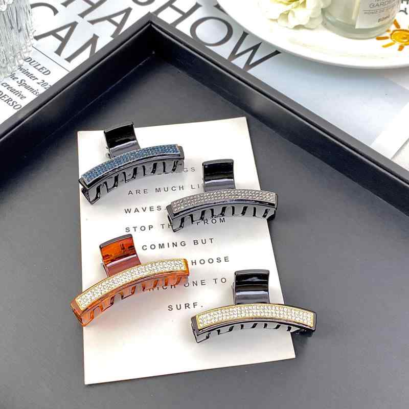 ヘアクリップ レディース 黒 中サイズ ラインストーン バンスクリップ ヘアアクセサリー 高見え 髪留め まとめ髪 ハーフアップ カジュアル きれいめ エレガント お洒落 かわいい