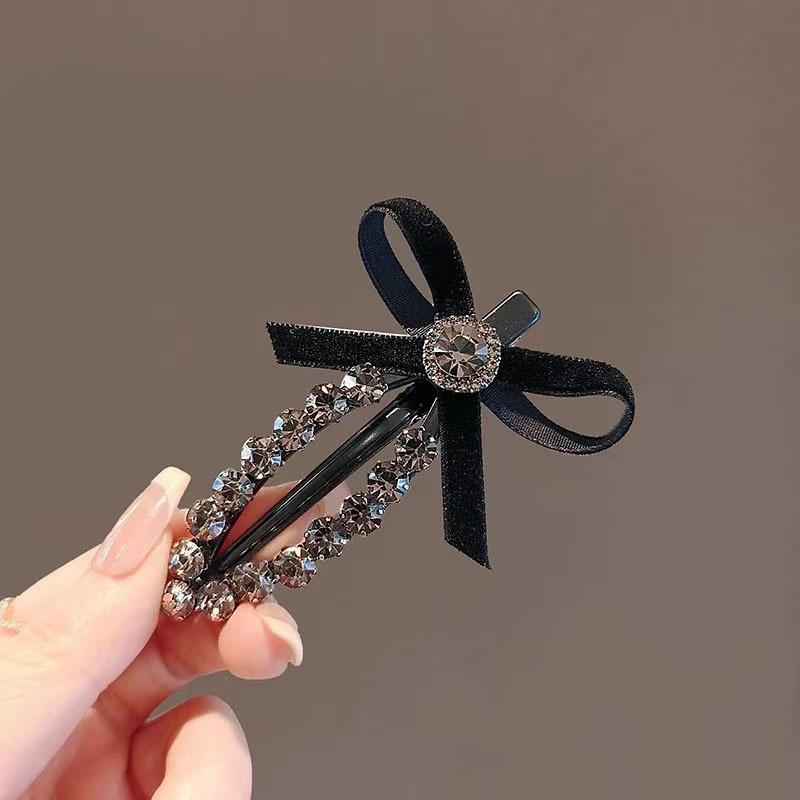ヘアクリップ レディース かわいい ベルベット 蝶結び ジルコニア サイドヘア ダッカールクリップ ヘア..