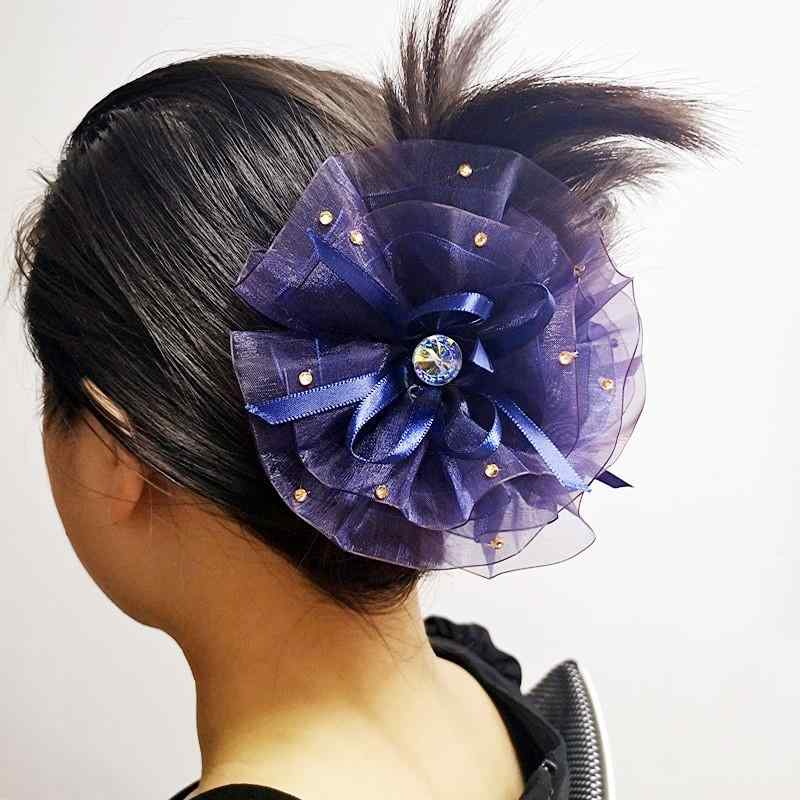 ヘアクリップ レディース 花柄 シフォン ヘアアクセサリー 髪留め まとめ髪 パープル ブラック コーヒー 紺 ワインレッド アクリル レース 清新 甜美