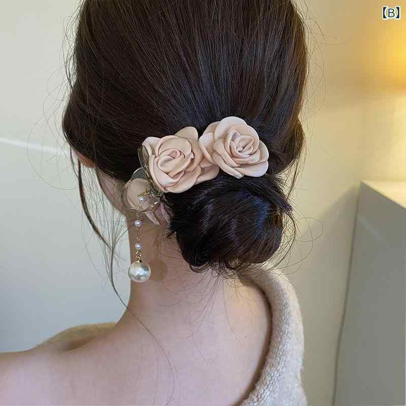 ヘアクリップ レディース 花飾り お団子ヘアメーカー バレッタ ヘアアクセサリー ...