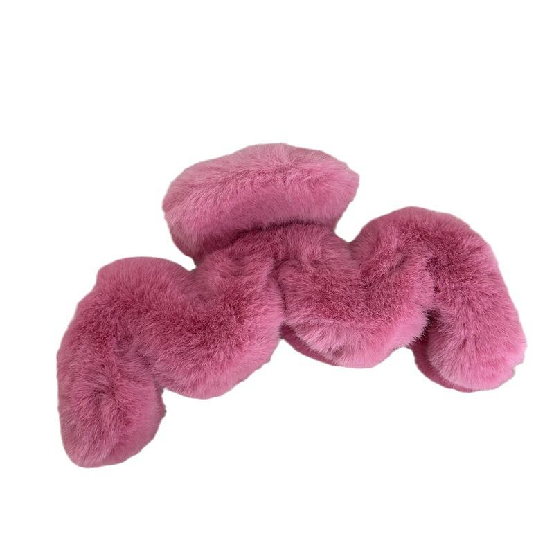 ヘアクリップ レディース かわいい 髪飾り ファー 大判 バンスクリップ 韓国風 無地 ふわふわ ヘアアクセサリー 秋冬 ブラック アイボリー ピンク系 グリーン ブルー パープル