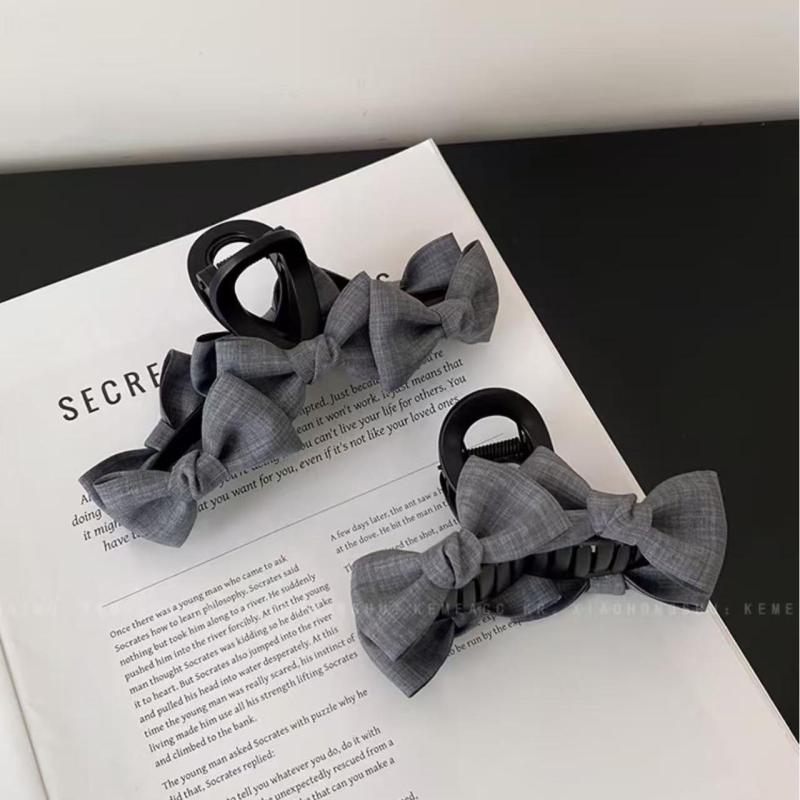 ヘアアクセサリー レディース 髪留め 蝶結び バンスクリップ ヘアクリップ まとめ髪 ハーフアップ 韓国風 かわいい グレー系