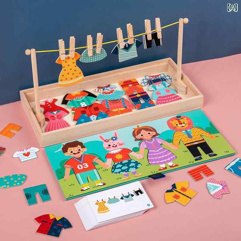 おもちゃ 木製着せ替えパズル 女の子 知育玩具 モンテッソーリ教具 幼児 ブロック 積み木 2