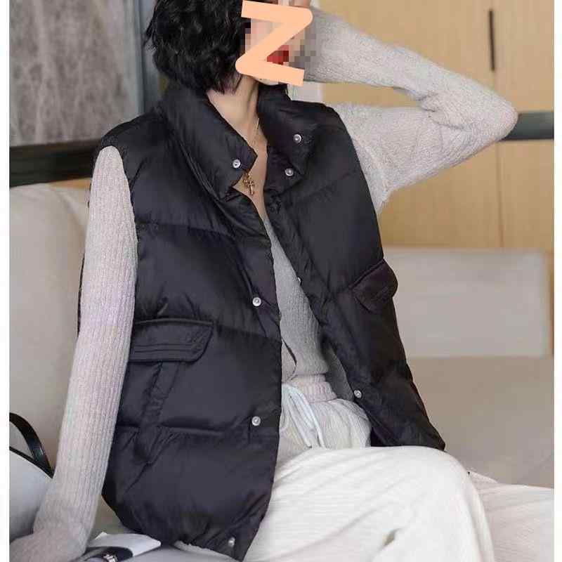 ダウンベスト レディース 韓国風 ゆったり 軽量 薄手 ダウンジャケット アウター 通勤 普段使い ブラック ホワイト系 カーキ ポリエステル