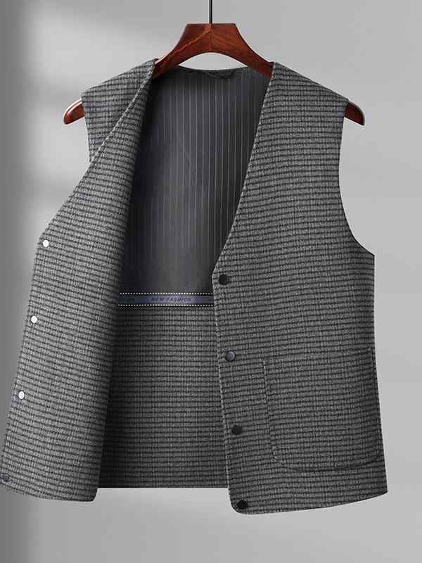 ベスト 男性用 ウール 毛織生地 シングルブレスト Vネック ビジネス カジュアル 通勤 普段使い 防寒 あったか 暖かい 冬 グレー ブルー系