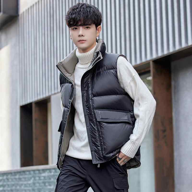 ダウンベスト メンズ 男性用 ショート丈 立襟 防寒 あったか おしゃれ 学生 アウター ブラック 秋冬