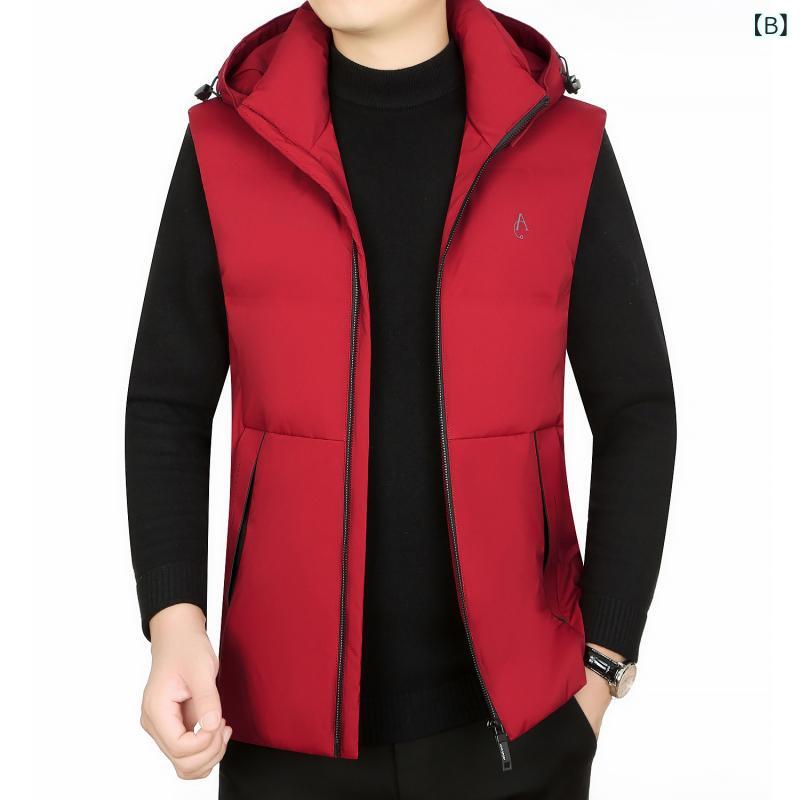 ダウンベスト 男性用 取り外し可能フード付き 配色 中綿入り 防寒 90% 暖か 聚酯纤维 ポリエステル ブラック レッド グレー M L XL XXL XXXL 4XL