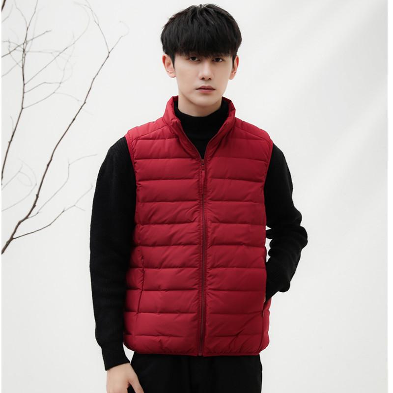 ダウンベスト 男性用 ライトダウン 秋冬 立襟 ショート丈 大きいサイズ 無地 薄手 90% 95% ホワイトダックダウン チョッキ 部屋着 防寒着 あったか インナーダウン トップス カジュアル