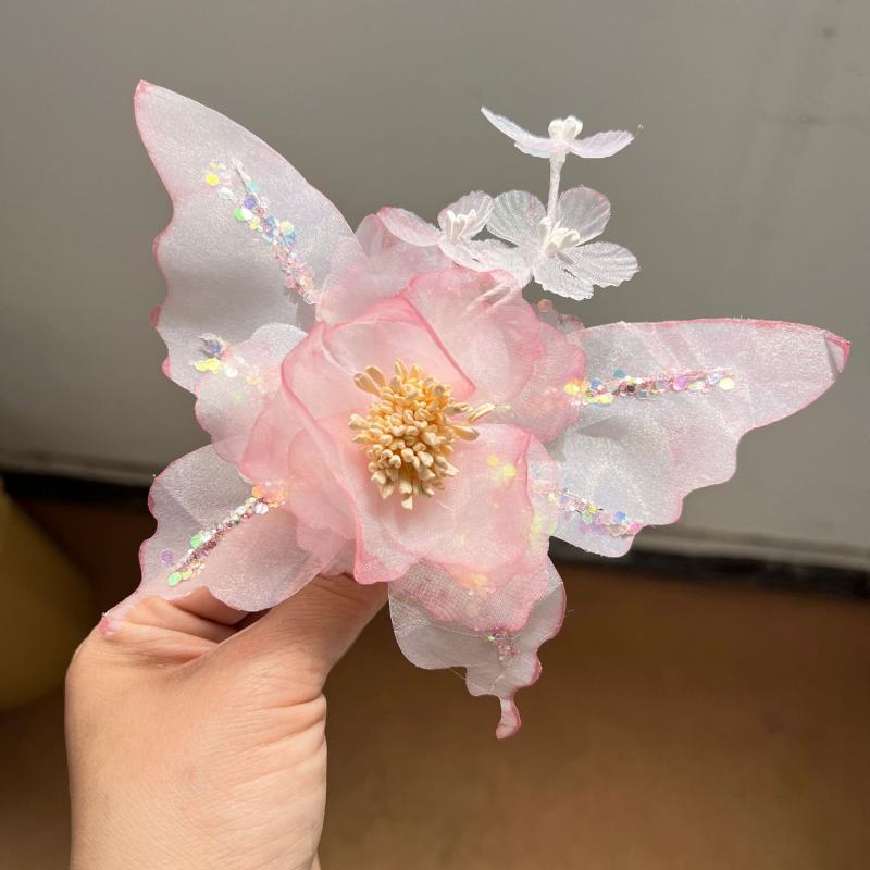 ヘアアクセサリー レディース ヘアクリップ 髪飾り 絹花 大花 古風 优雅 古装 民族風 かわいい 手作り