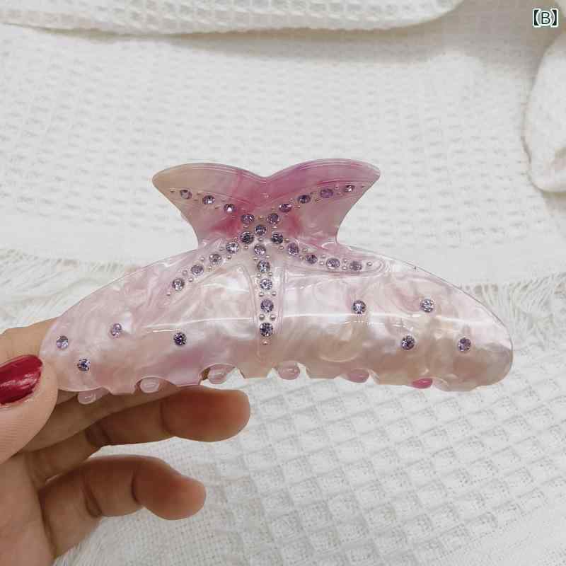 ヘアクリップ レディース ヘアアクセサリー 髪飾り 海星 ジルコニア 大判 アクリル...