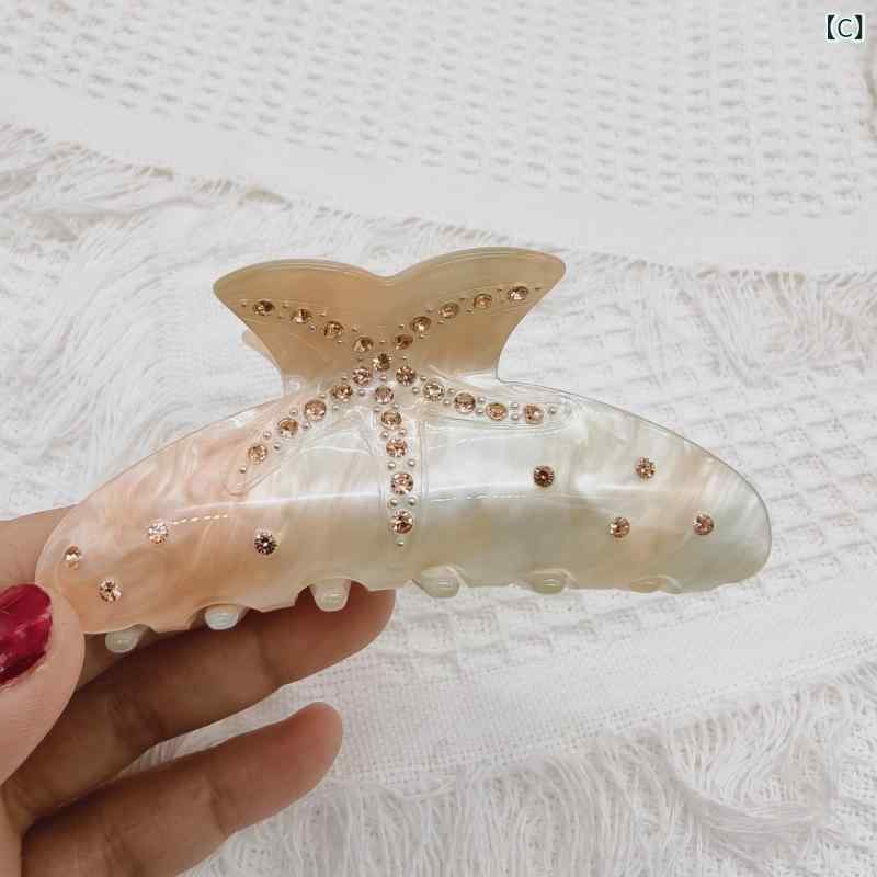 ヘアクリップ レディース ヘアアクセサリー 髪飾り 海星 ジルコニア 大判 アクリル...