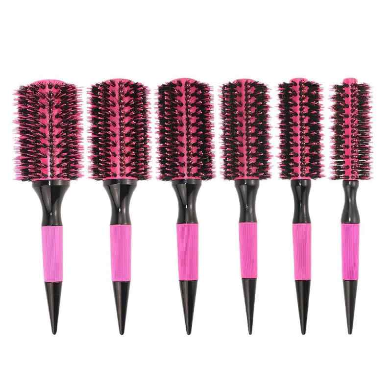ヘアブラシ レディース ピンク系 アルミ製 豚毛 ロールブラシ ブロー スタイリング 理髪店 プロ用 20cm以上